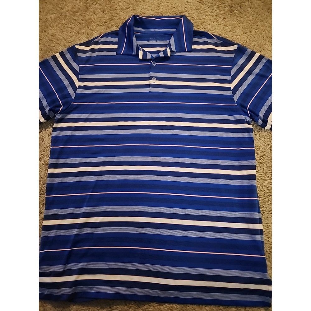 Nike Golf Men's Med Dri-Fit Performance Polo Shirt Blue Striped‎ Short Sleeve